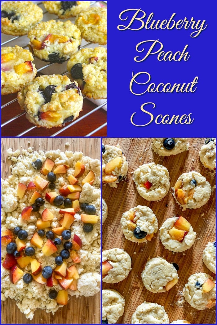 Blueberry Peach Coconut Scones photo collage with title text added for Pinterest