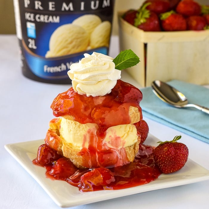 Strawberry Shortcake Profiterole Sundaes