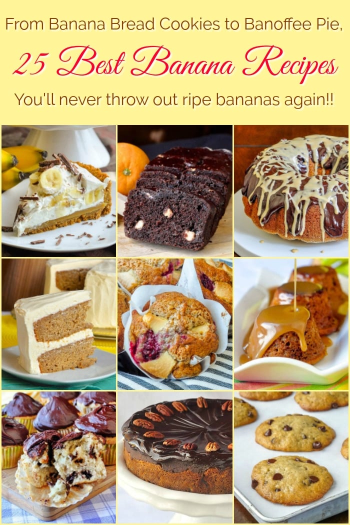 Best Banana Recipes photo collage with title text added for Pinterest