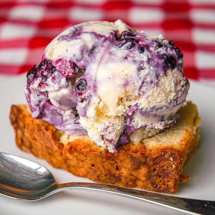 Vanilla Pound Cake with Homemade Blueberry Swirl Ice Cream