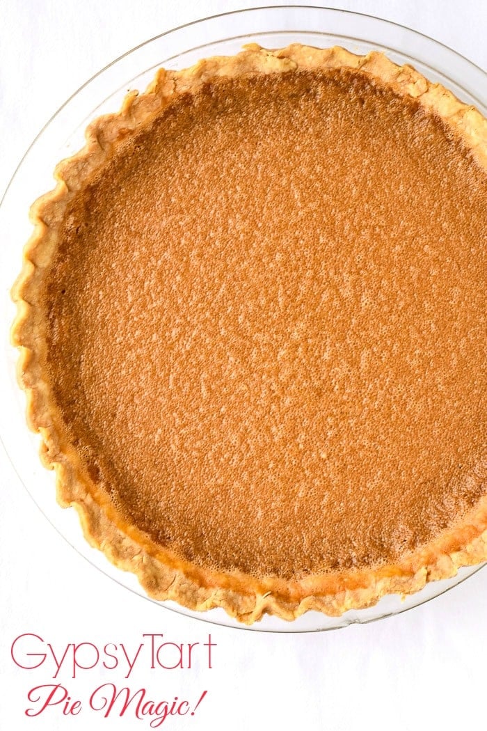 Gypsy Tart photo of uncut tart against a white background with title text added for Pinterest