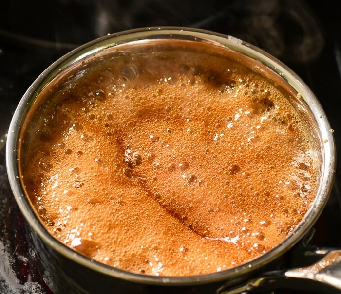 The maple syrup gets quite foamy when it's done