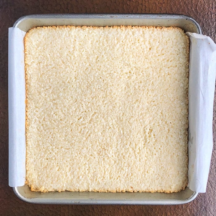 Bake until the coconut layer is only lightly browned around the edges