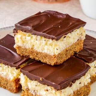 Close up photo of stacked Coconut Dream Bars