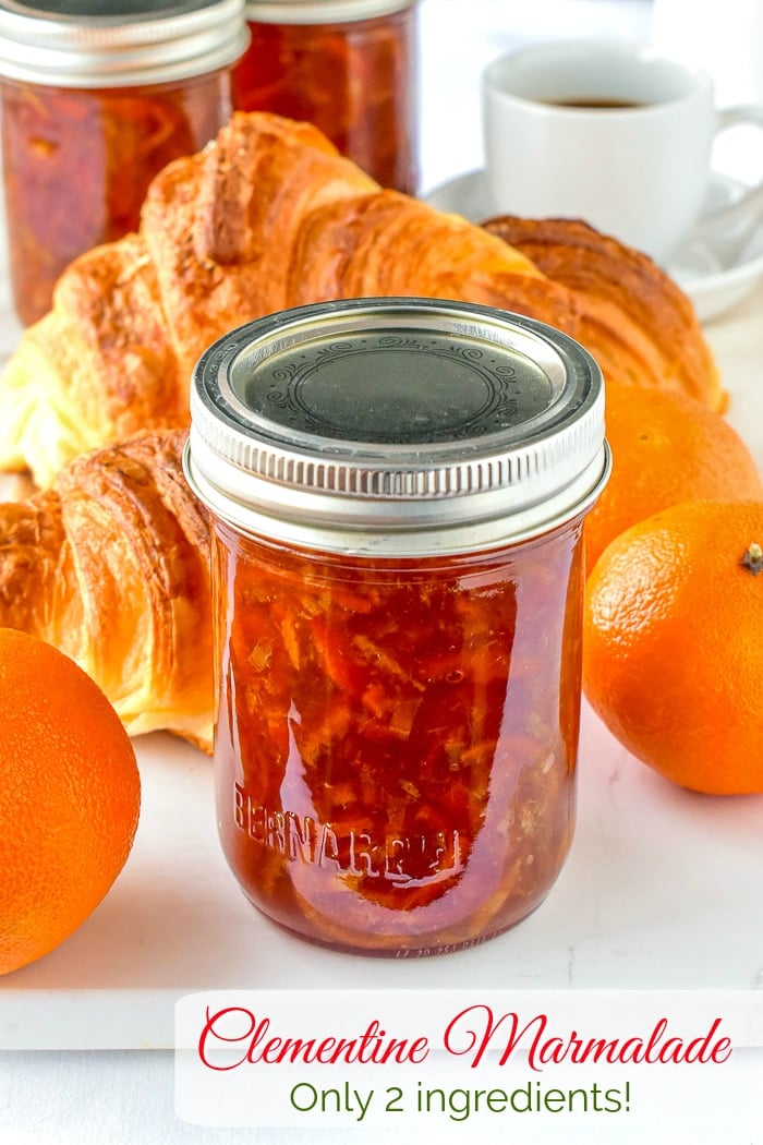 One jar of clementine Marmalade pictured with croissants