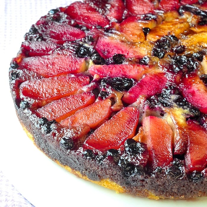 Blueberry Apple Upside Down Cake photo of uncut cake