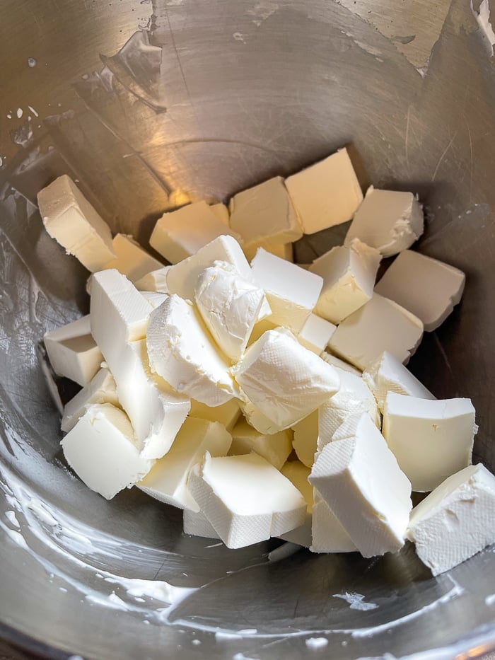 Chopping the cream cheese into smaller pieces makes it easier to mix