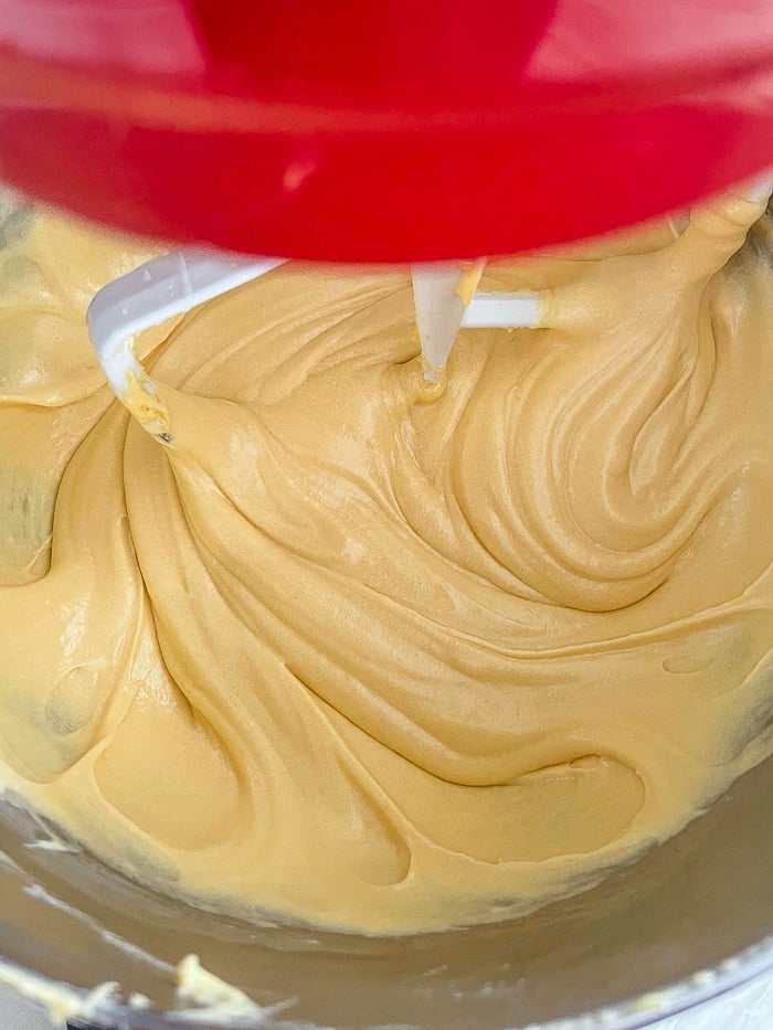 Photo of cake batter after adding the eggs
