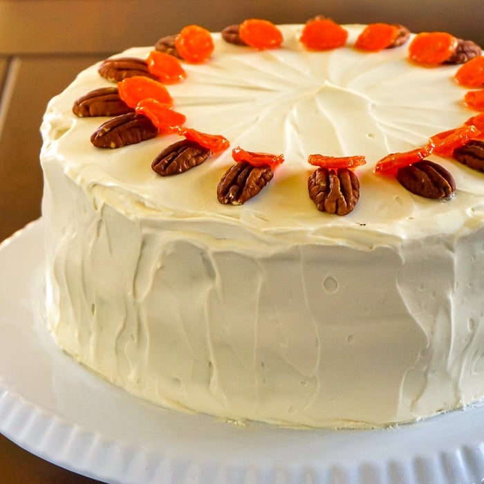 Photo of an uncut no added fat carrot cake