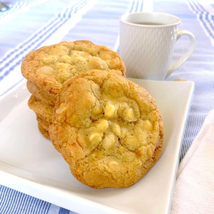 White Chocolate Orange Macadamia Cookies close up featured image