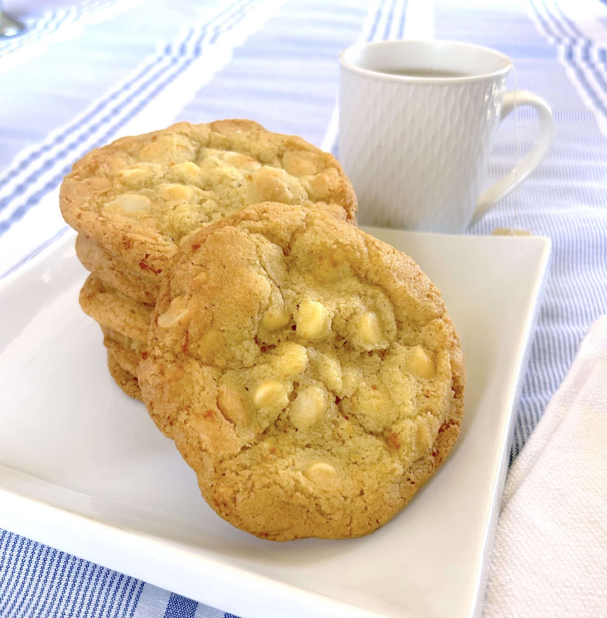 White Chocolate Orange Macadamia Cookies close up featured image
