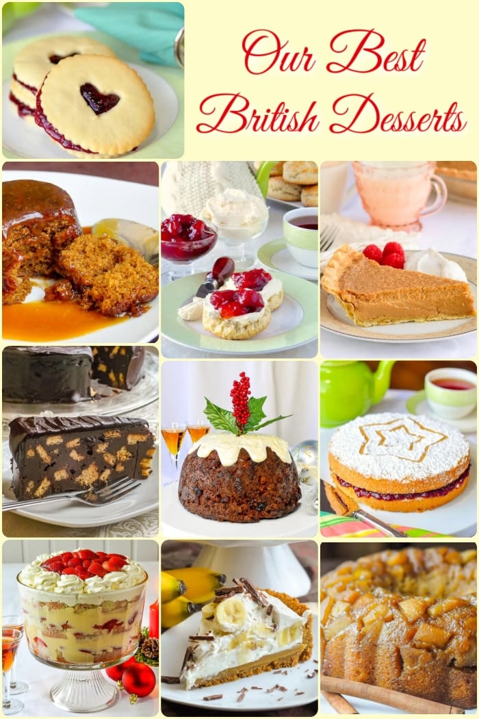 Best British Desserts photo collage with title text added for Pinterest
