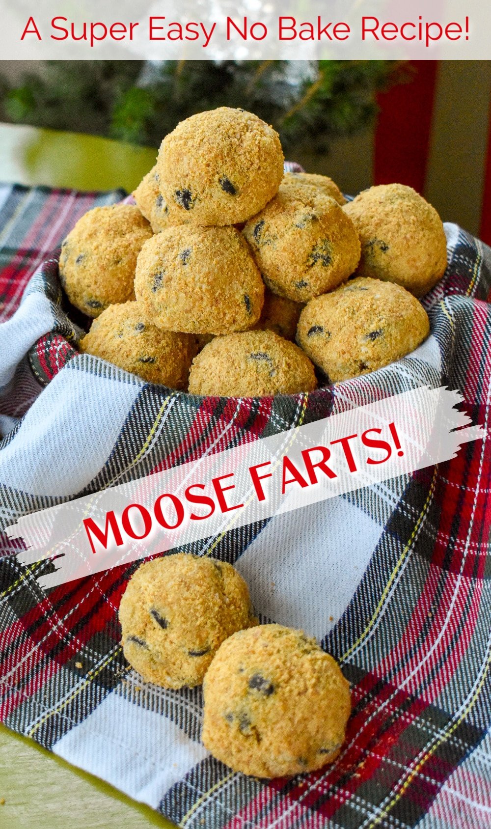 Photo of Moose Fart tumbling out of as bowl with title text added for Pinterest