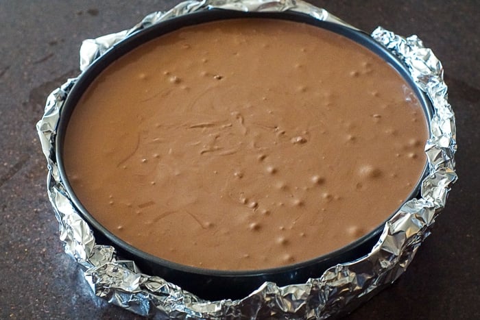 German Chocolate Cheesecake ready for the oven