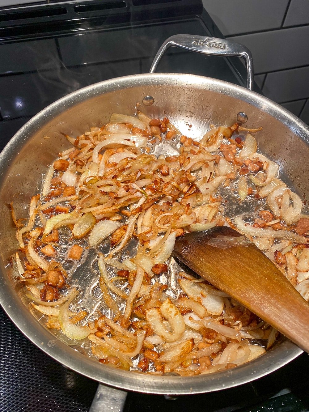 Caramelize the onions so that they are well browned