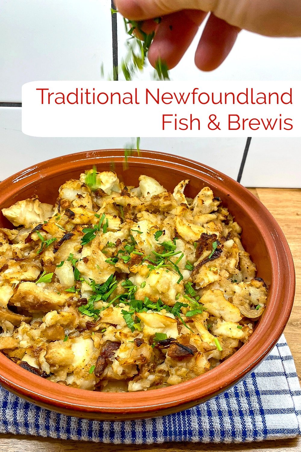 Fish and Brewis photo with title text added for Pinterest