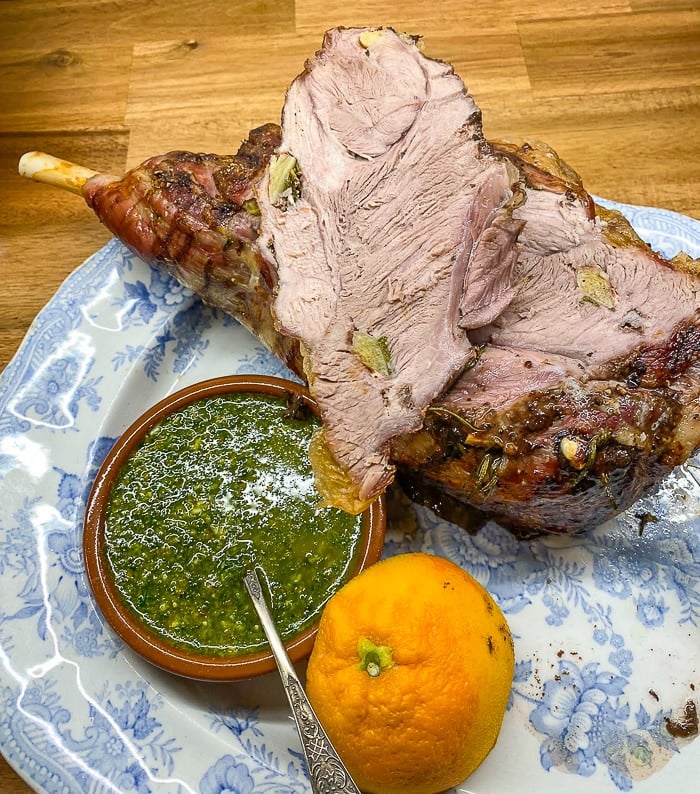 Garlic studded lamb roast