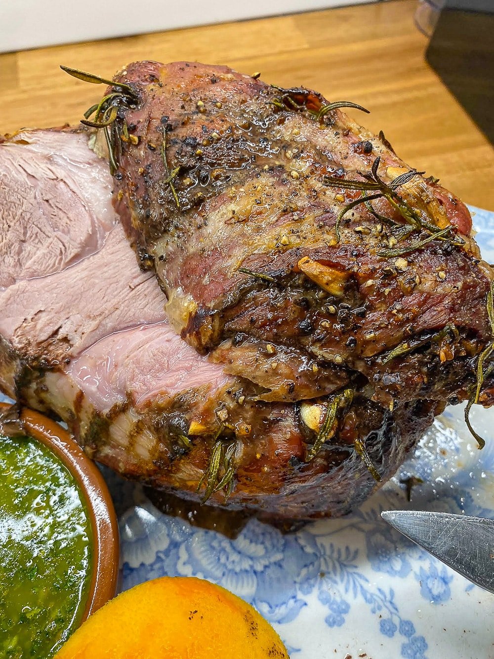 Roast leg of lamb sliced