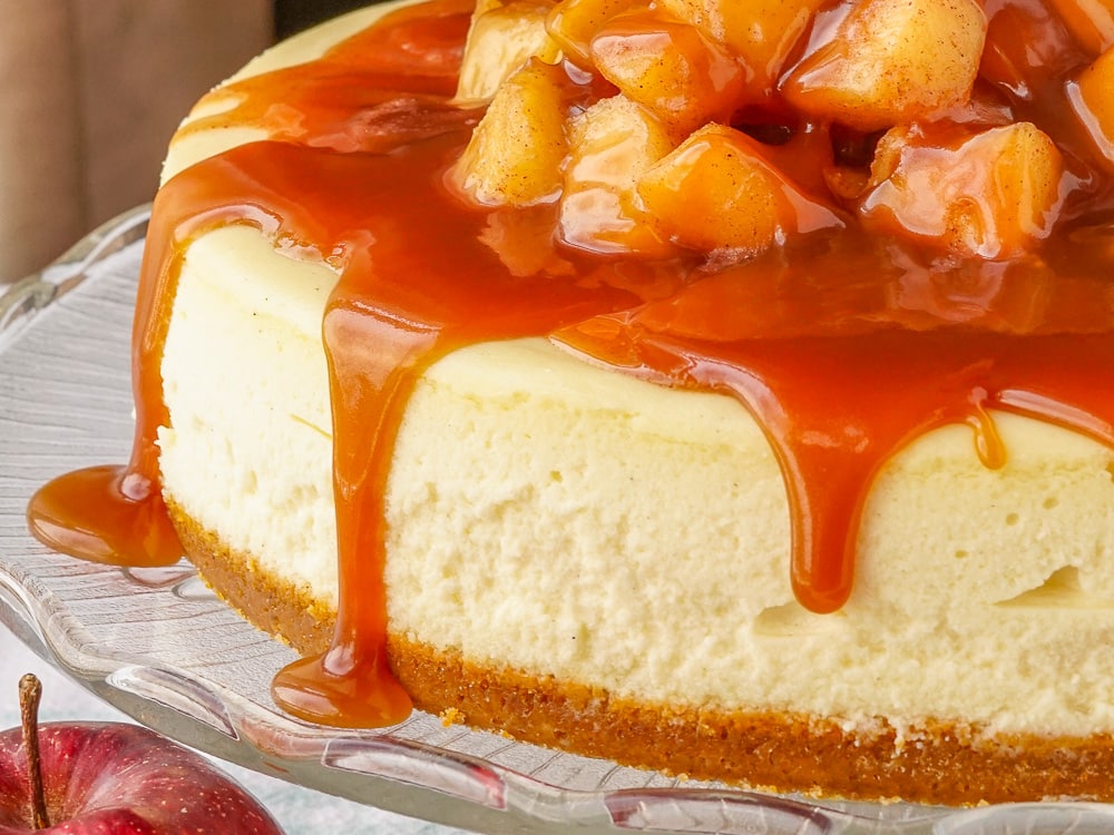 Close up photo of Caramel Apple Cheesecake