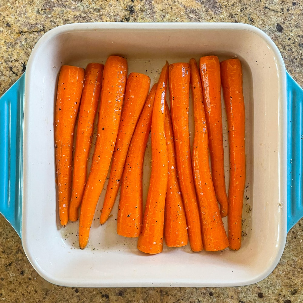 Photo of carrots in baking dish.
