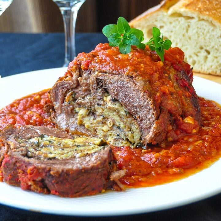 Stuffed Leg of Lamb close up photo of carved roast