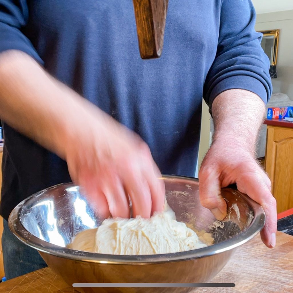 First fold of the dough.