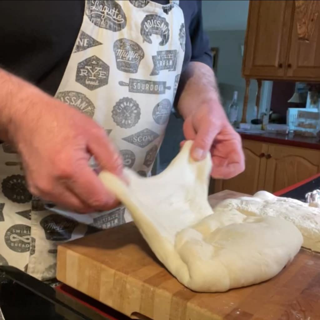 Folding dough to batard.