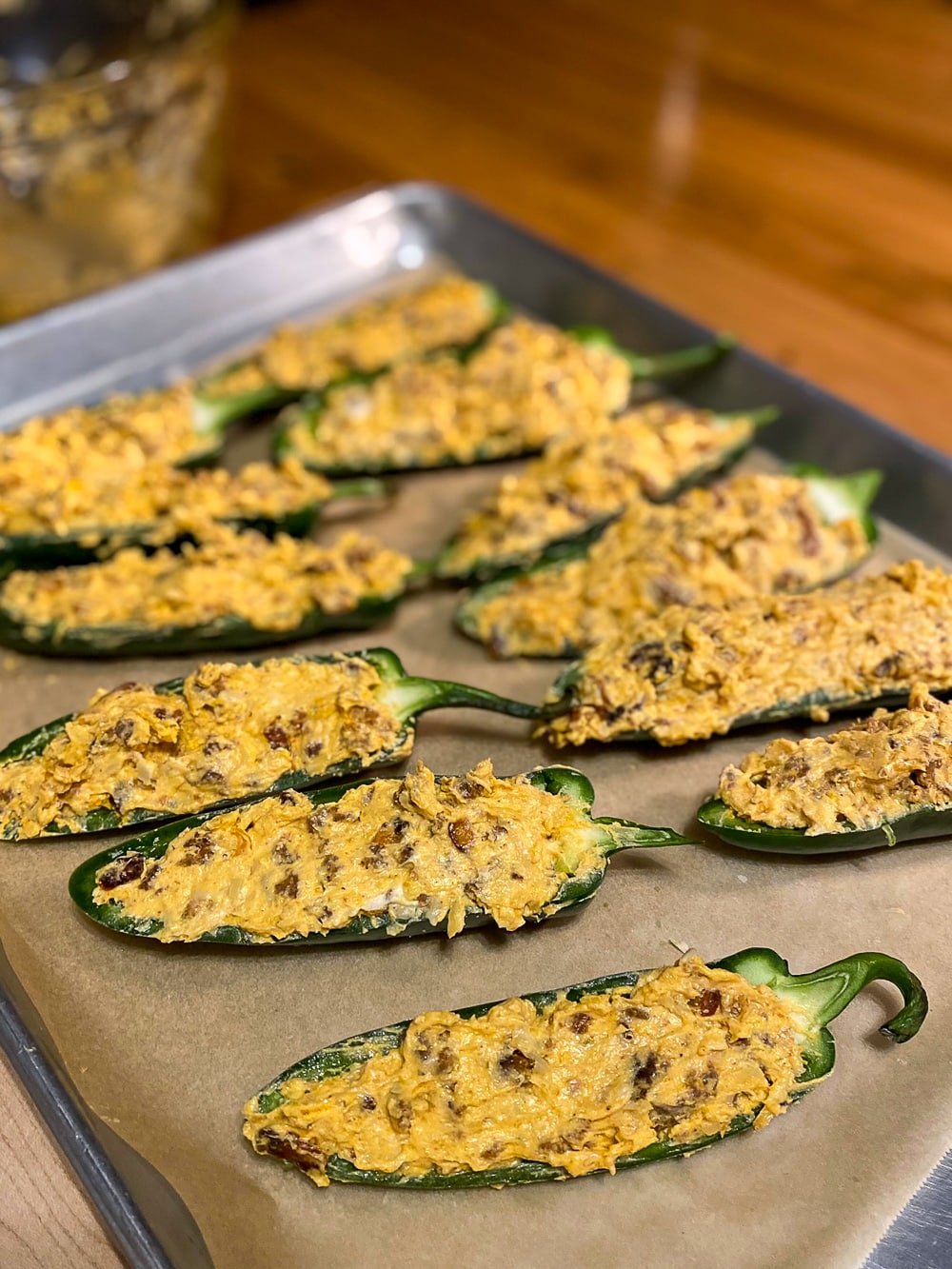 Chorizo Jalapeño Poppers going in the oven