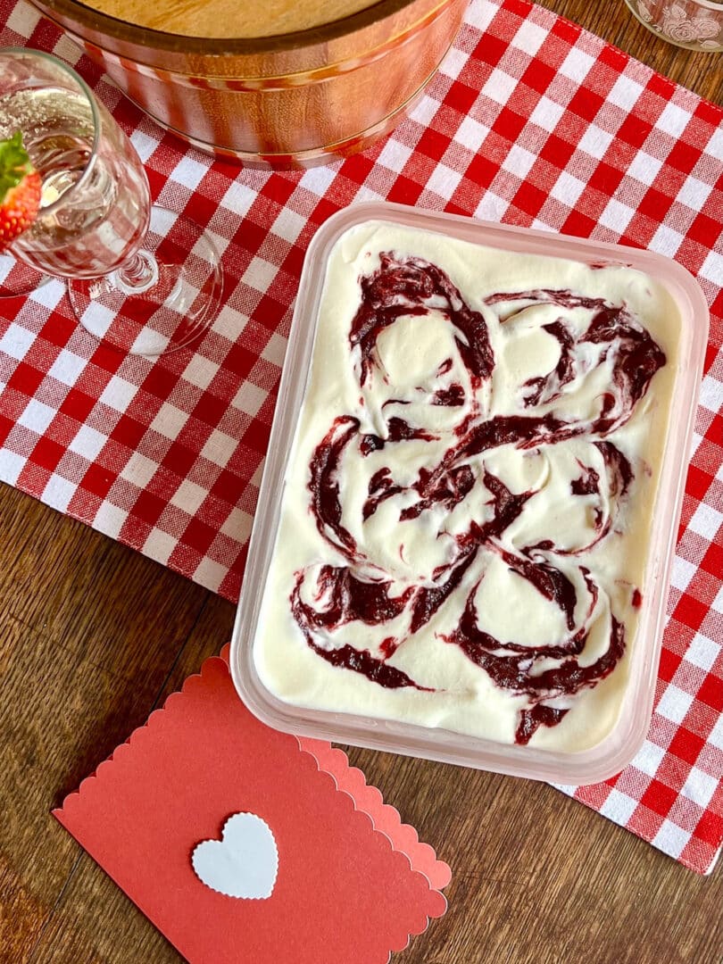 No Churn Strawberry Vanilla Ice Cream With roasted strawberry jam!