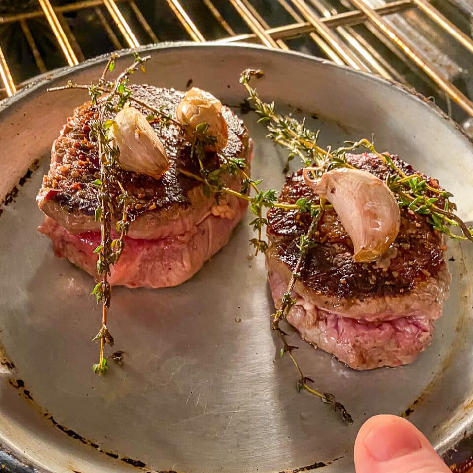 Pan Roasted Tenderloin Fillet with red wine mushroom sauce.