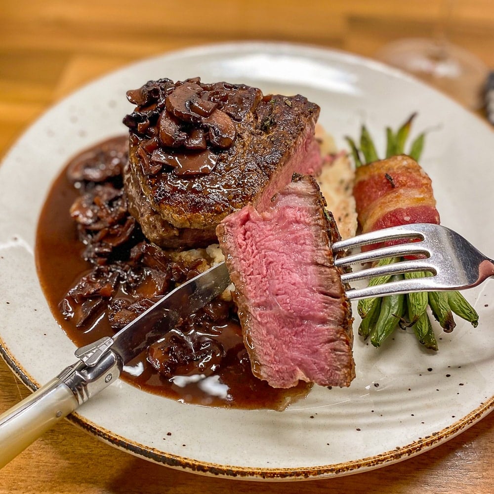 Pan Roasted Beef Tenderloin Fillet the finished plated meal