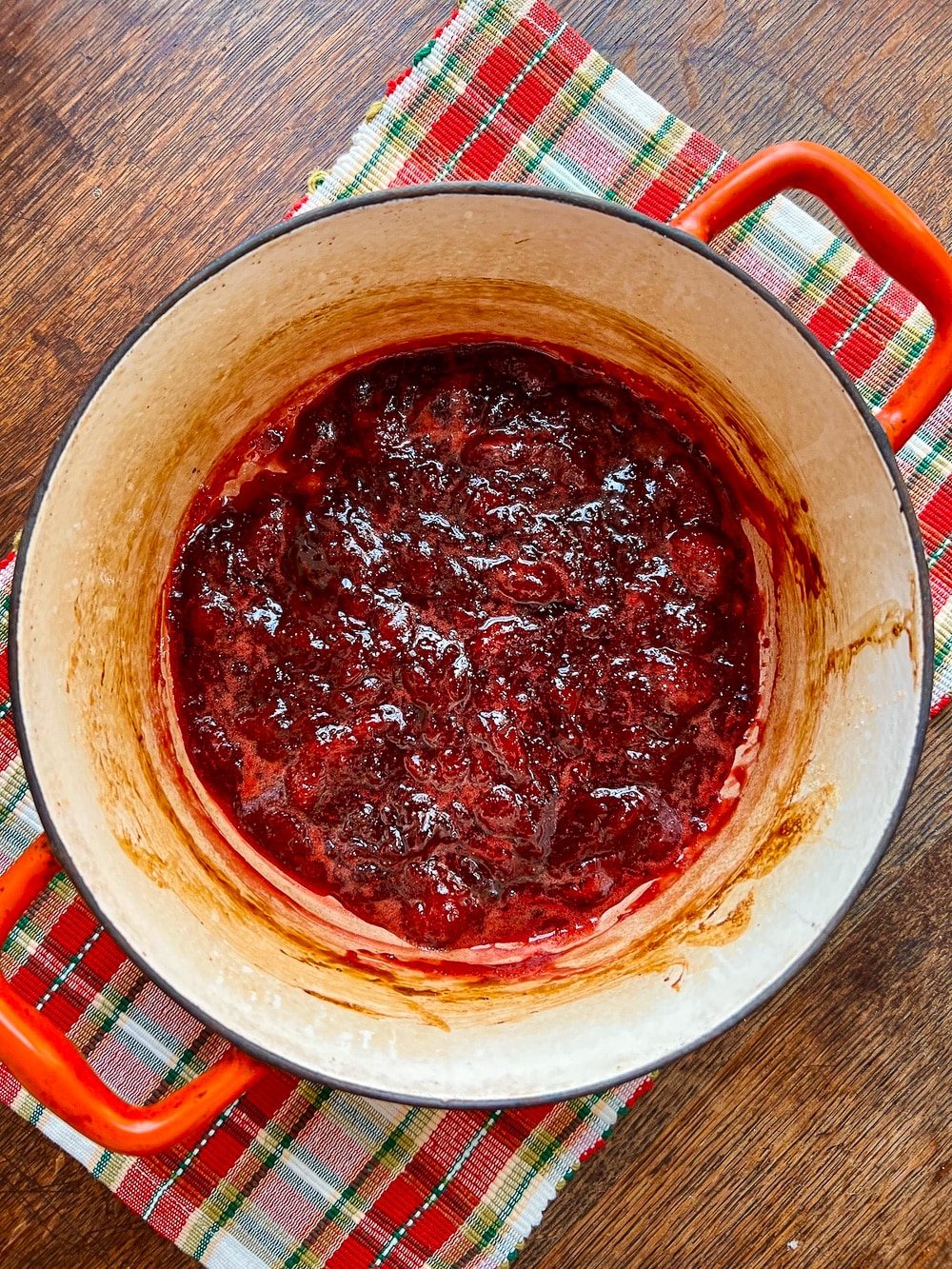Roasted Strawberry Jam in a cast iron pot