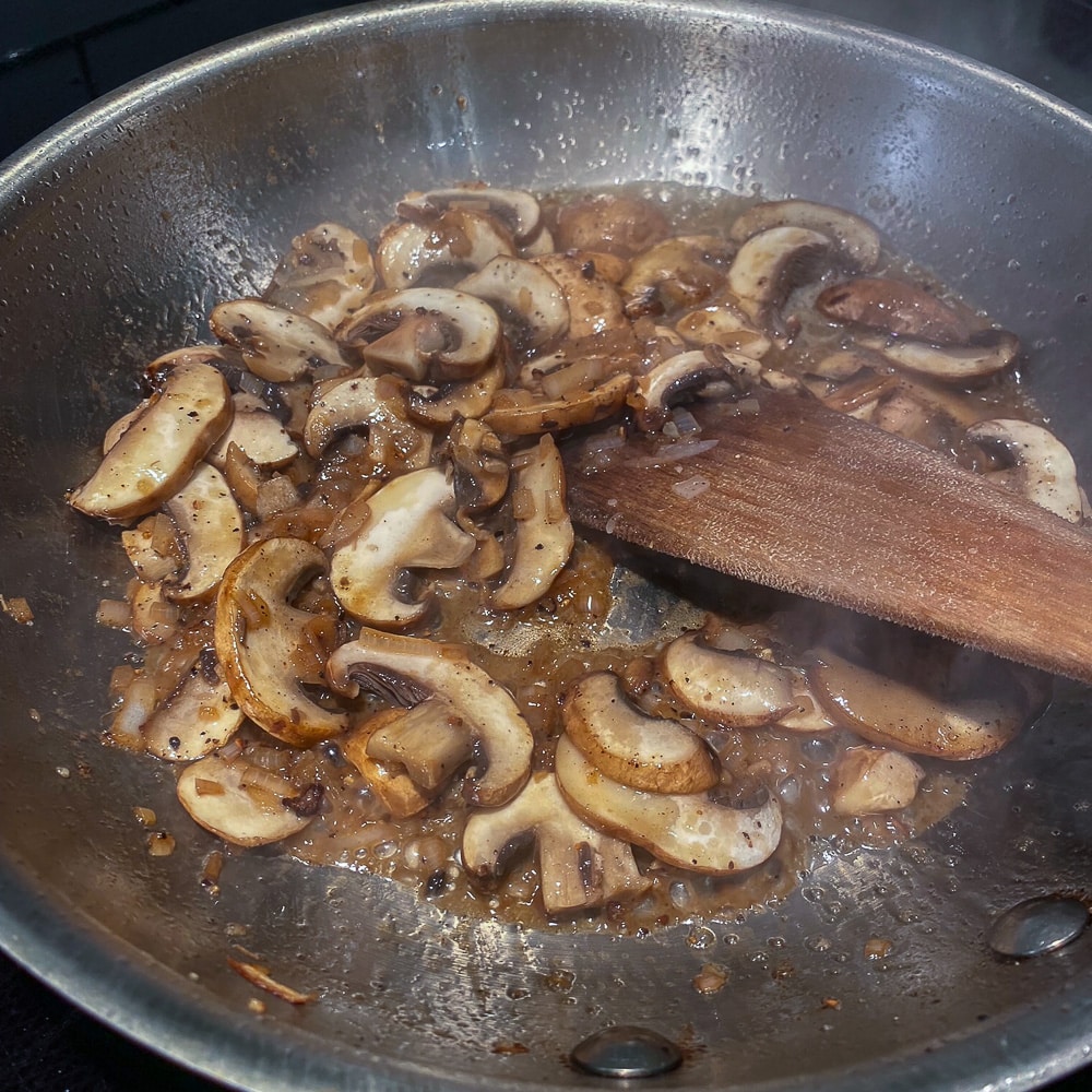 Sauteing the mushrooms