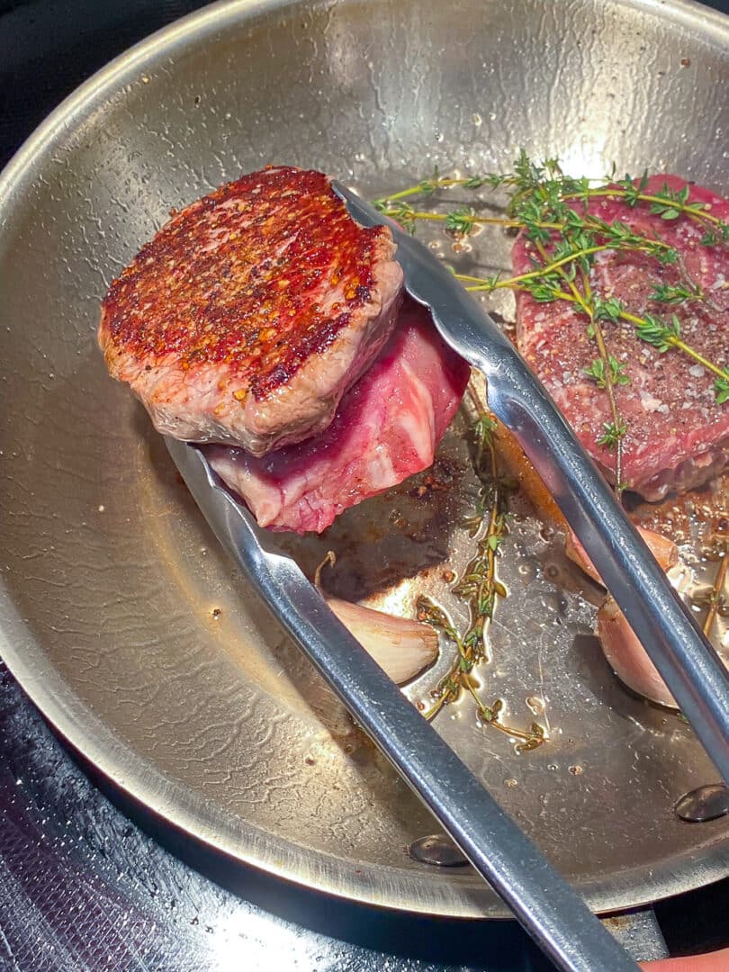 Pan Roasted Tenderloin Fillet with red wine mushroom sauce.