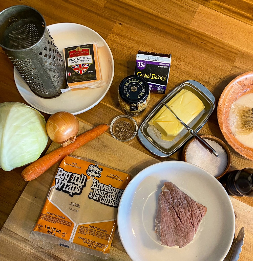 Ingredients for Corned Beef & Cabbage Egg Rolls