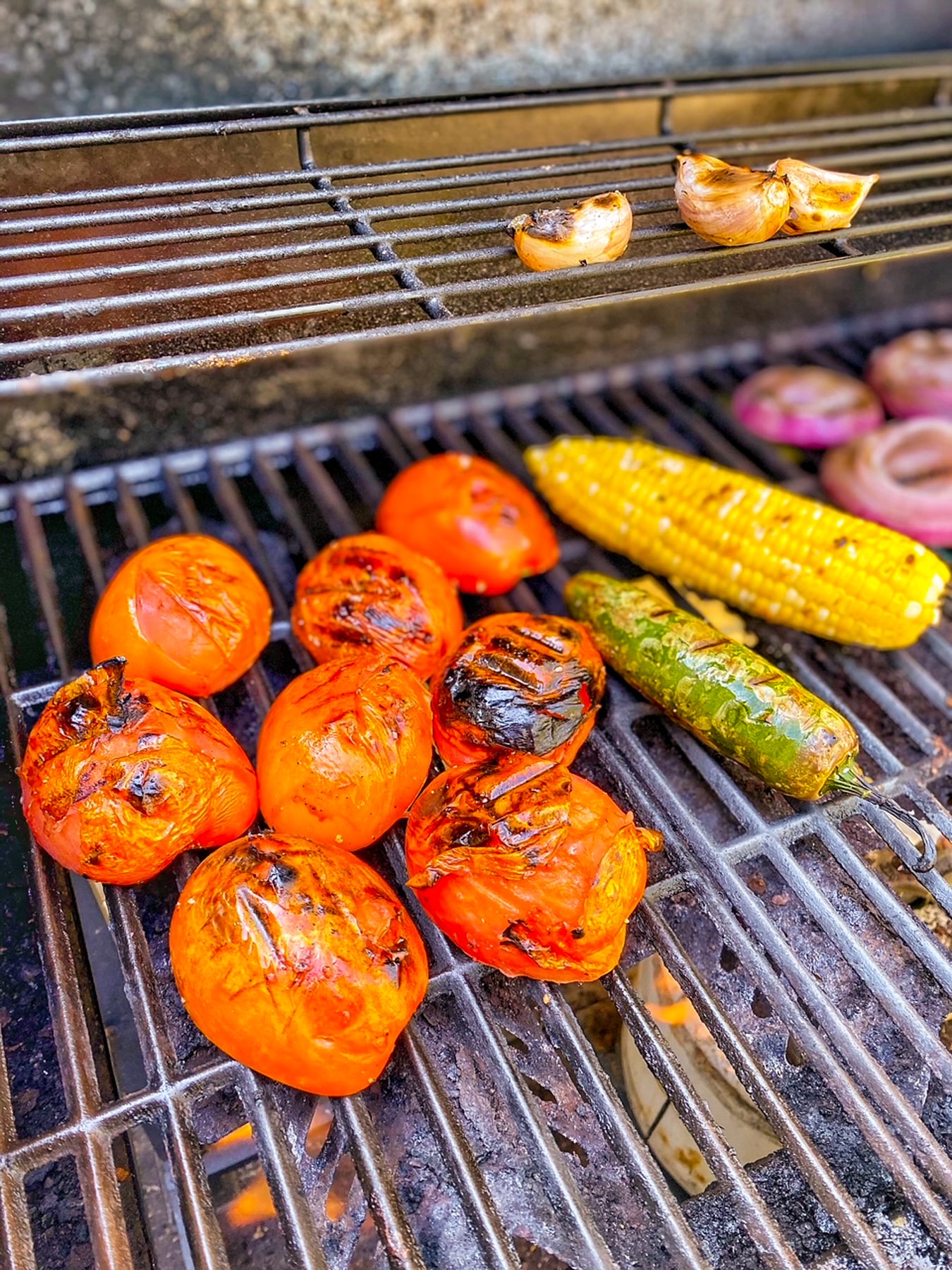 Charred veggies on the grill