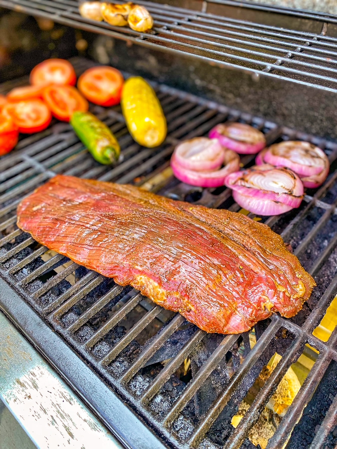 Flank steak before turning on the grill.