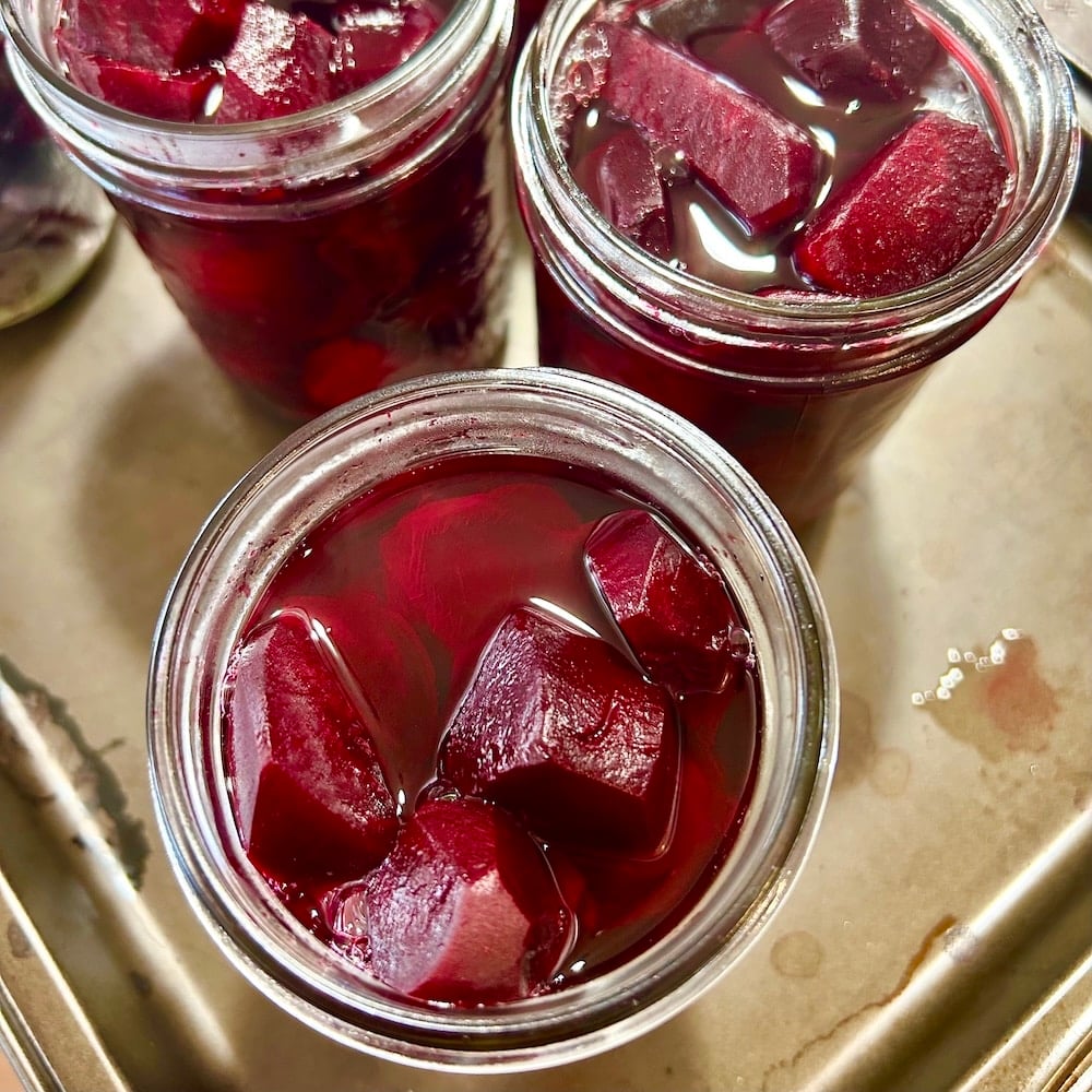 Image of the final stages of bottling beets.