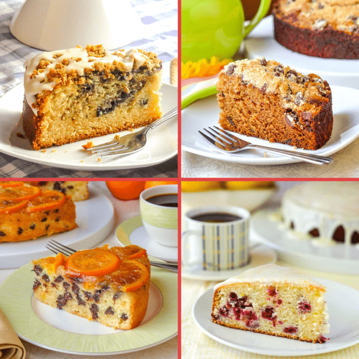 A grid collage of 4 different coffee cakes.