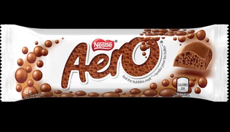 Photo of an Aero Chocolate bar on a n=black background.
