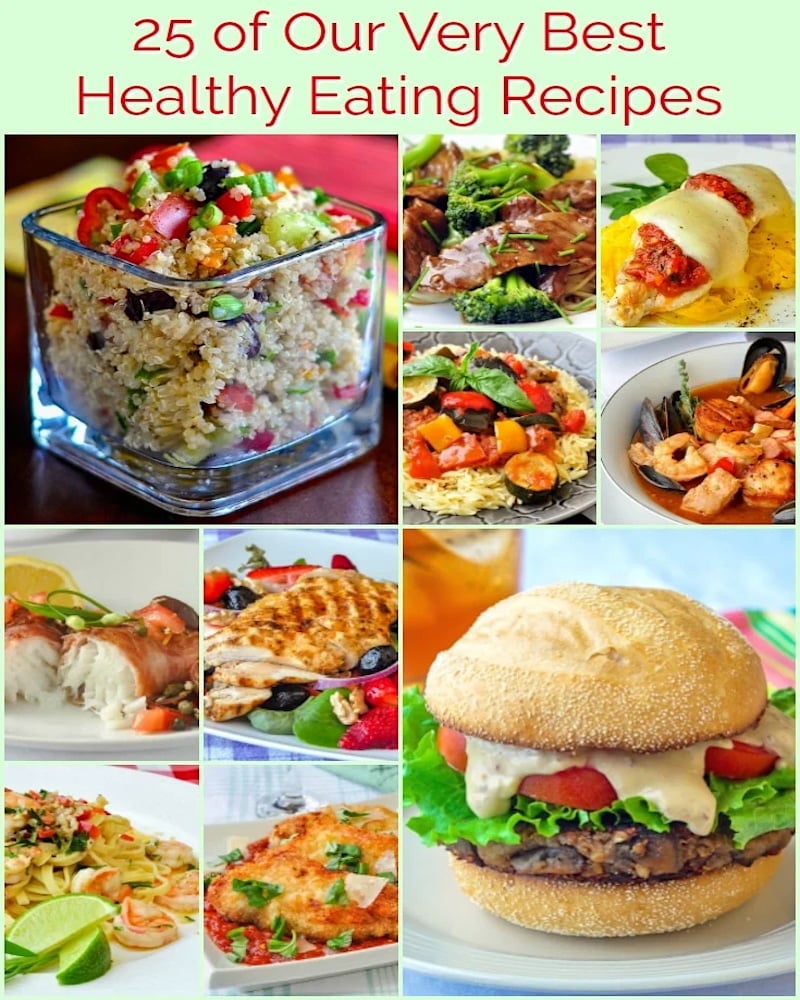 Best Healthy Eating Recipes photo collage with title text for social media.