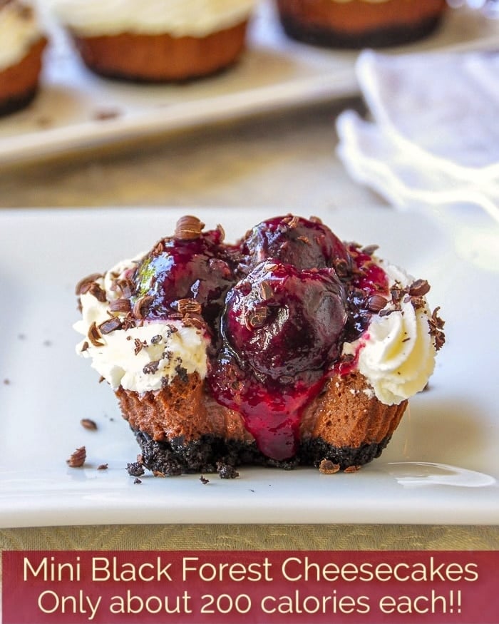 Mini Black Forest Cheesecakes photo with title text added for Pinterest
