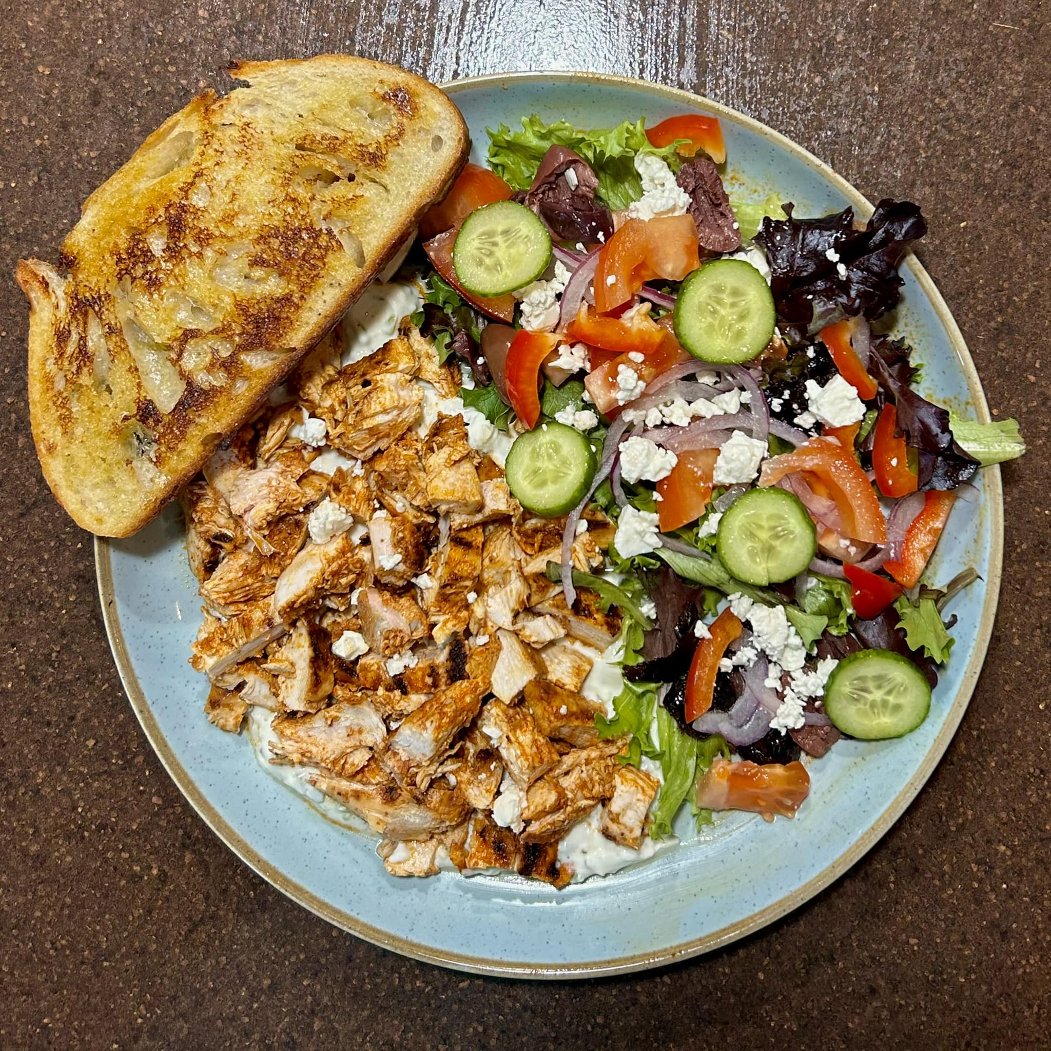 Rooster Souvlaki with Lemon Mint Tzatziki