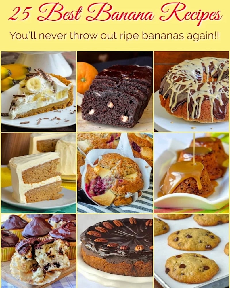 Best Banana Recipes photo collage with title text added for social media posting.