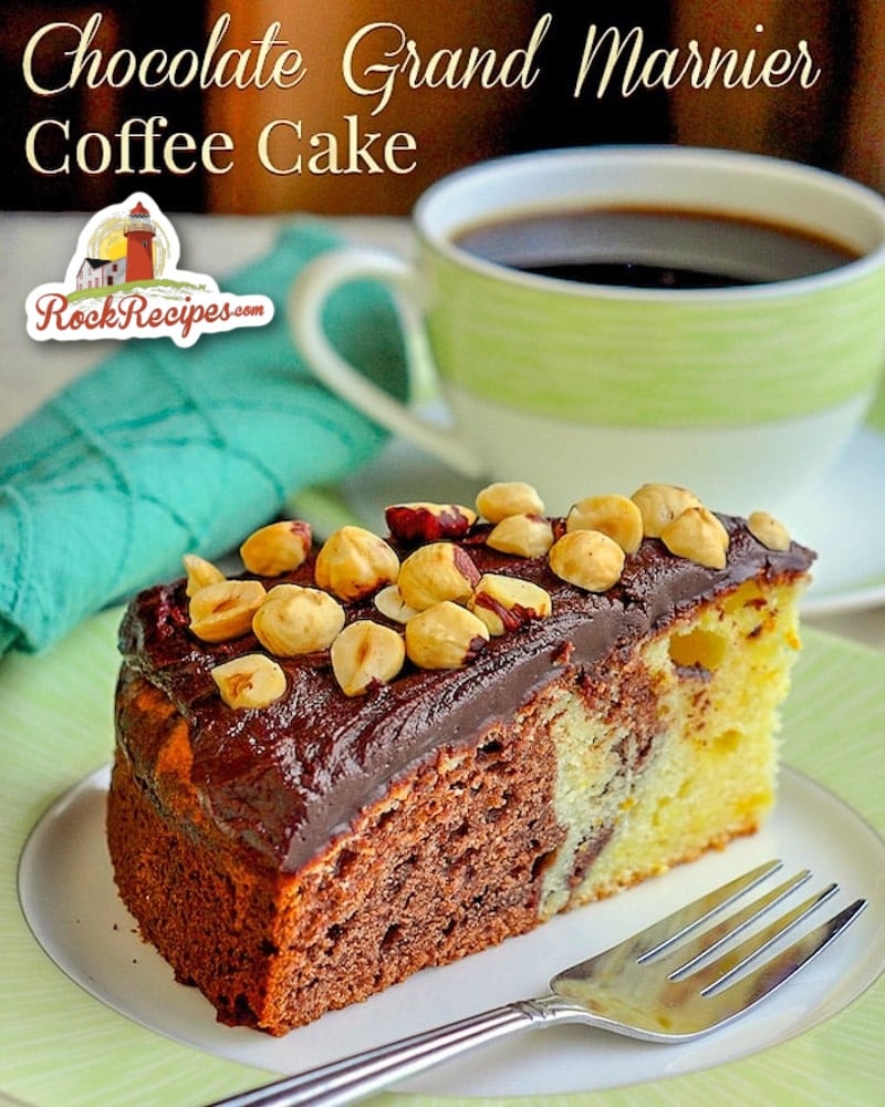Chocolate Grand Marnier Coffee Cake image with title text for social media posts.