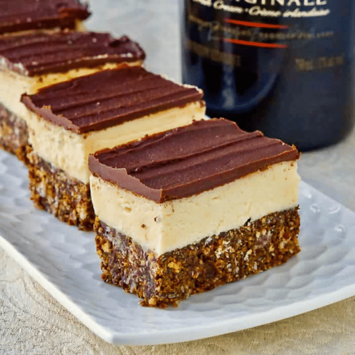Close up photo of Irish Cream Nanaimo Bars for Google featured image.