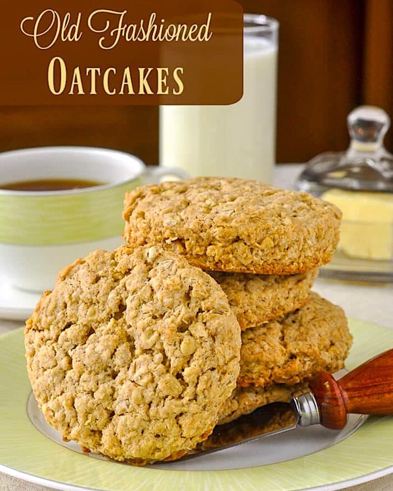 Old Fashioned Oatcakes photo with title text added for social media.
