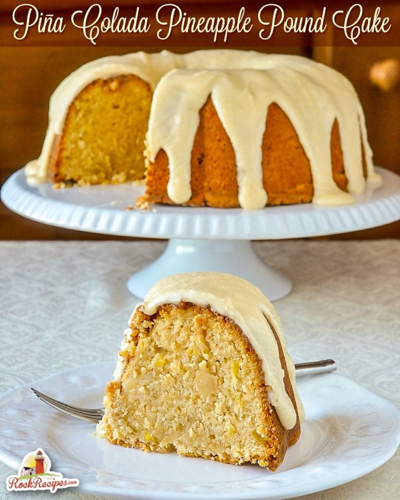 Piña Colada Pineapple Pound Cake photo with title text for social media posts.