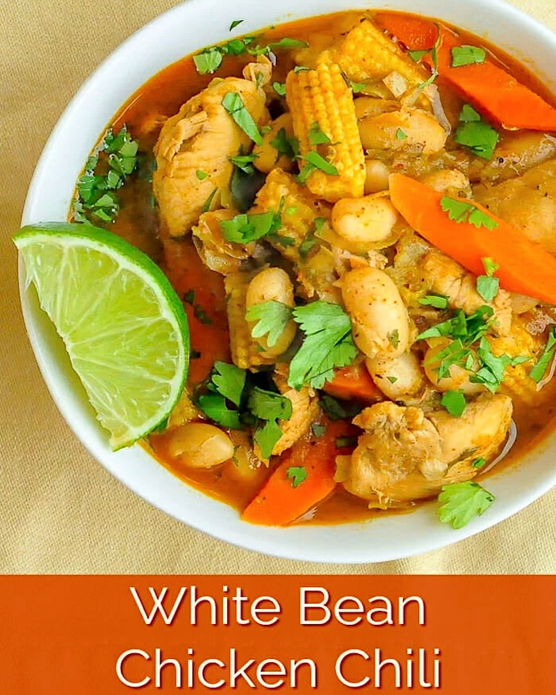 White Bean Chicken Chili image with title text for social media.