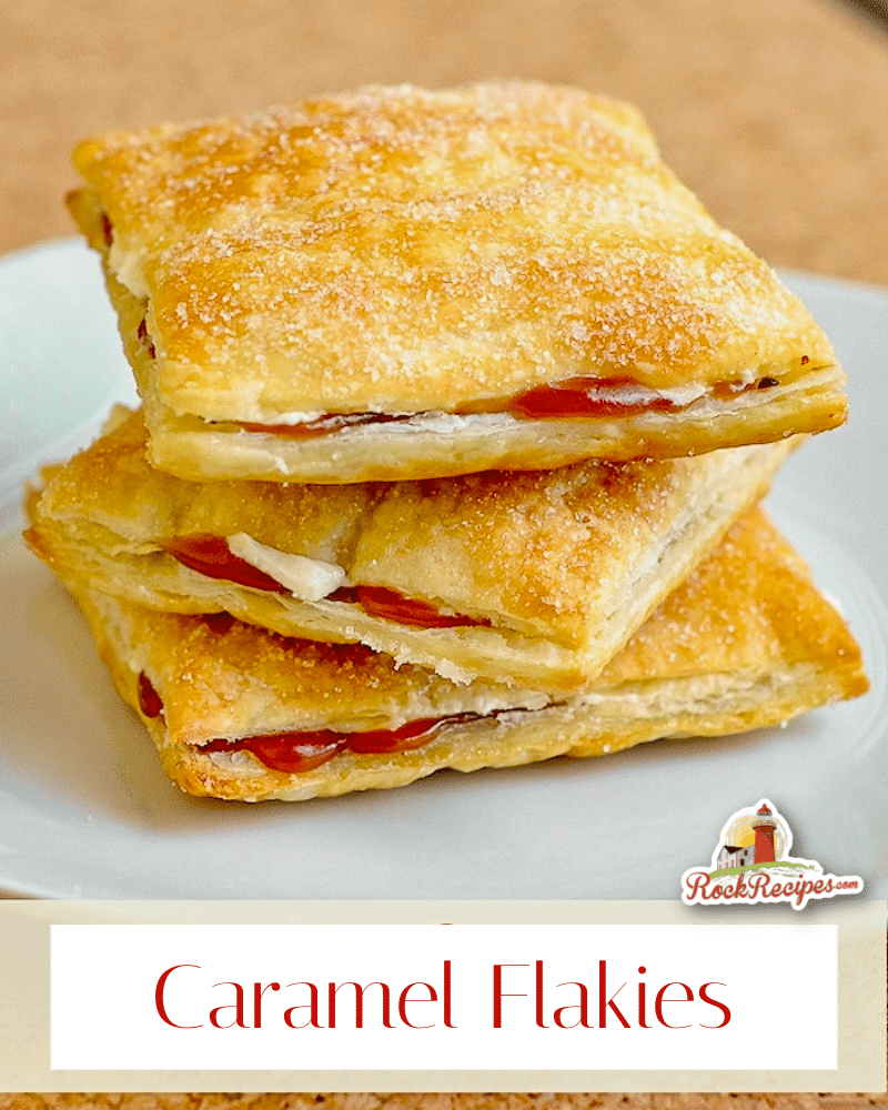 Vanilla Caramel Puff Pastries photo with title text for social media posts.